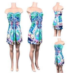 SKY WATERCOLOR MINI DRESS SZ L $120